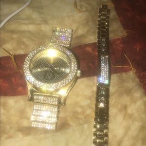 Iced out quartz watch with matching bracelet